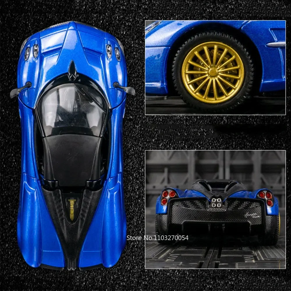 1:32 PAGANI Huayra Car Alloy Toys Diecast Model Supercar Doors Opened Sound Light Pull Back Pojazdy Zabawki dla dzieci Kolekcje