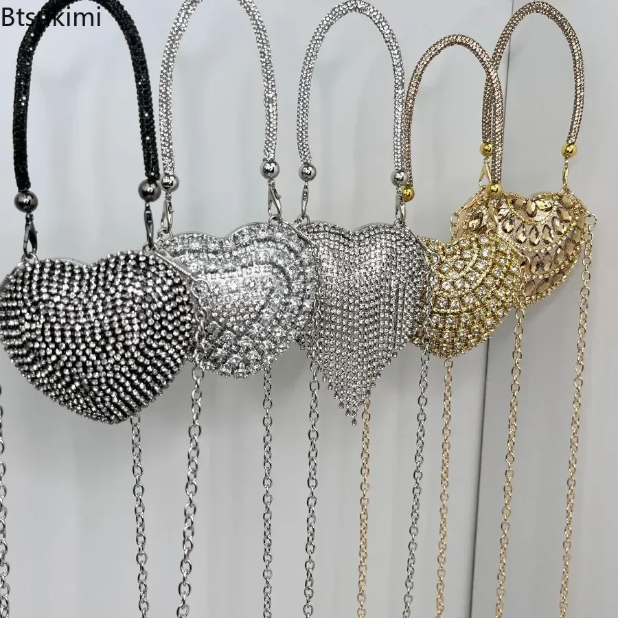 Luxury Mini Diamonds Heart Shape Clutch Fashion Ladies Purse Shinny Handbags Wedding Party Shoulder Bags Rhinestone Evening Bag view 6