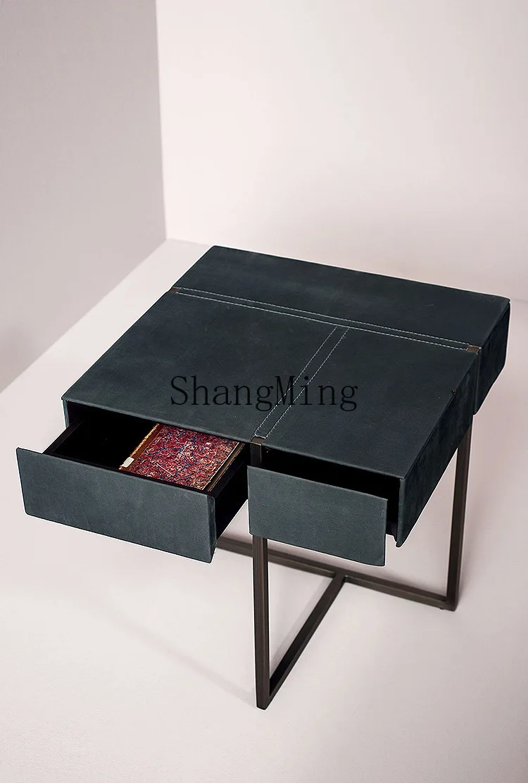 

SM light luxury bedroom bedside table cream wind locker high-end super leather bedside table