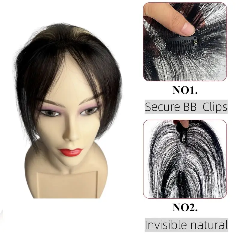 12x2cm 클립 베이비 헤어 앞머리 여성을위한 수제 천연 이마 헤어 라인 패치 보이지 않는 스트레이트 헤어 피스 통기성