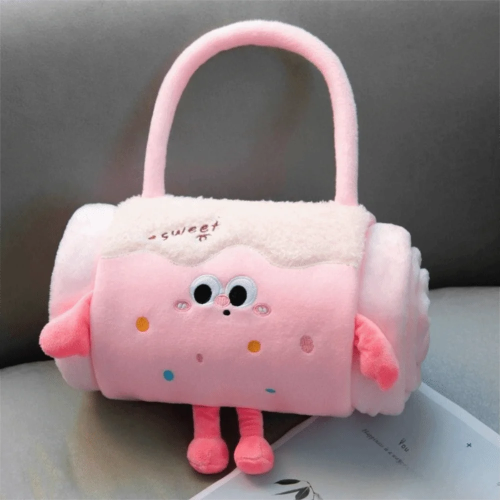 Cozy 2 in 1 Foldable Roll Blanket Warm Cartoon Nap blanket Plush Handheld Cushions Blanket Office