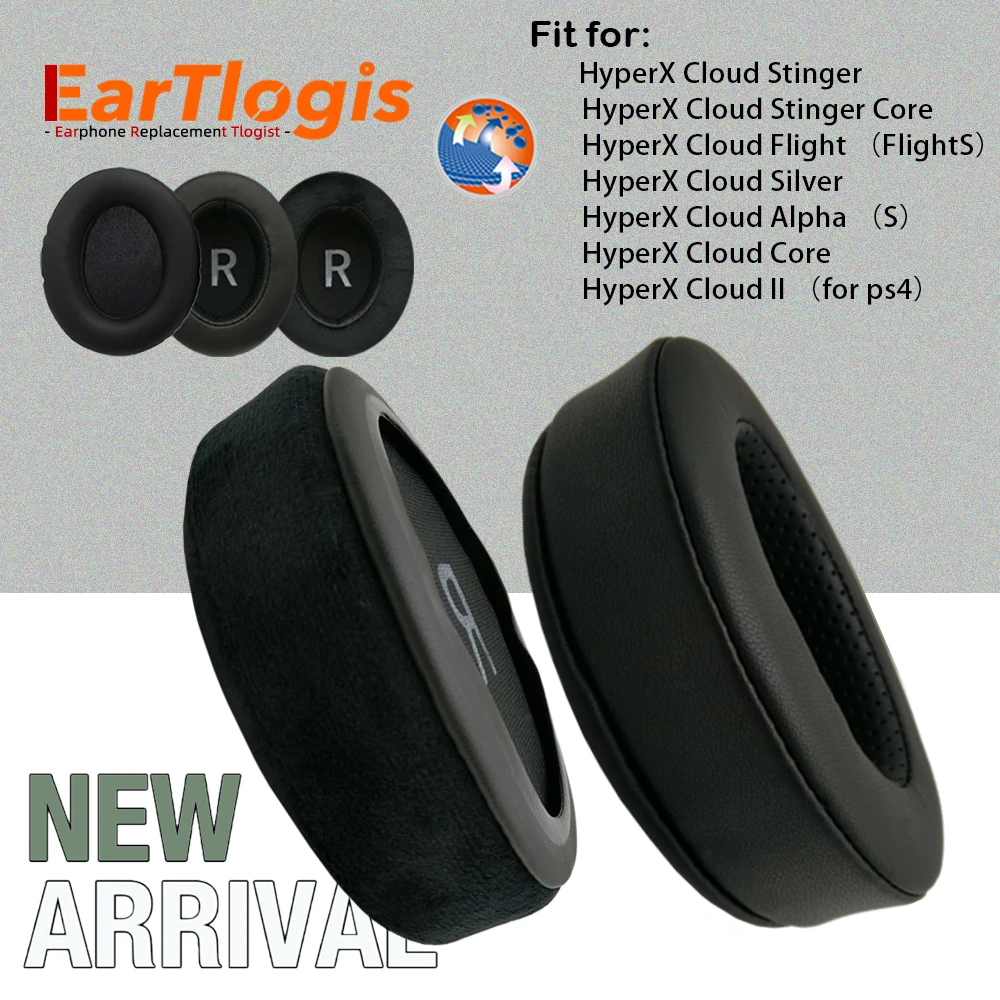 EarTlogis Replacement EarPads for HyperX Cloud Stinger Core Silver Alpha II Flight S Headphones Memory Foam Oval Cushions