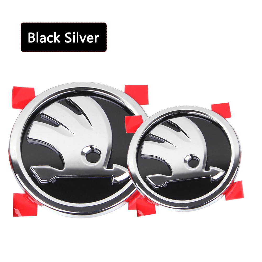 2 Stücke 80 MM/90 MM 3D Auto Emblem Abzeichen Haube Vorne Hinten Stamm Logo Für Skoda Fabia 1 2 Octavia a7 RS Superb Schnelle Yeti Karoq Vision