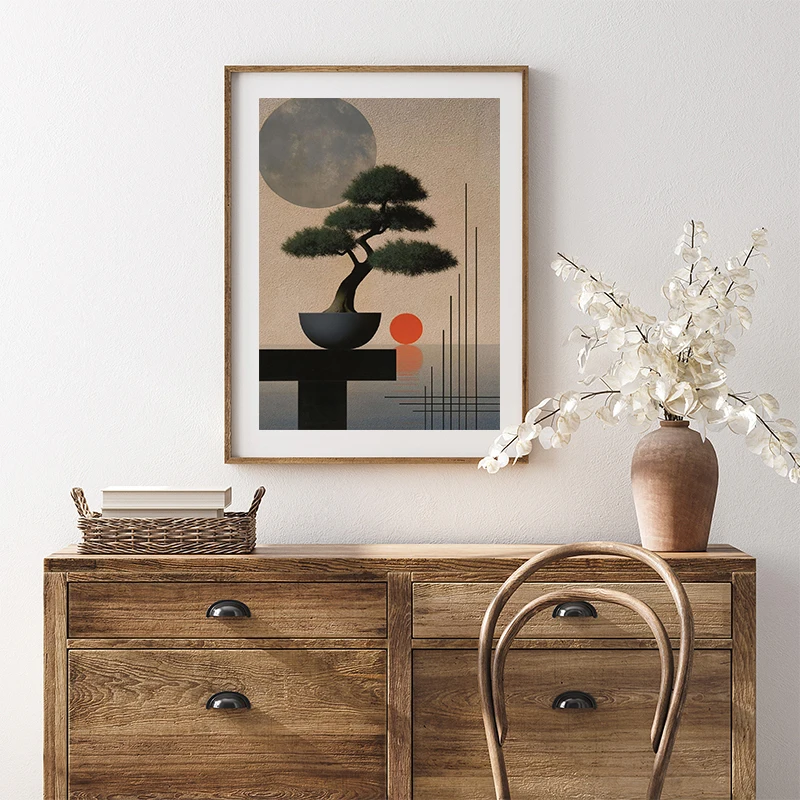 Retro Japanese Koi & Pine Tree Green Forest Crane Black Cat Under Willow Tree Canvas Printing Poster Wall Art Room Home Decor