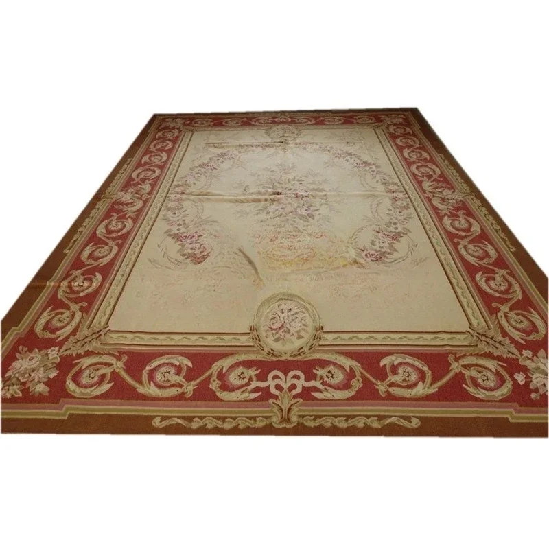 

Aubusson carpet 100% wool hand-woven baroque style bedroom, geometric decoration
