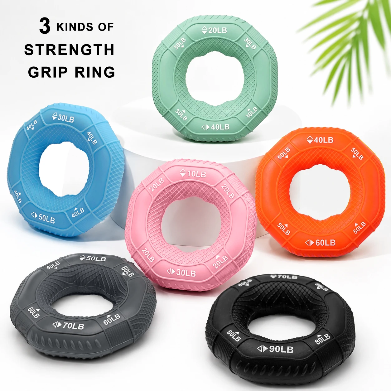 10LB-90LB Silicone Hand Power Gripper Ring Finger Trainer Hand Power Grip Ring Stress Relief Home Sport Workout Fitness Exercise
