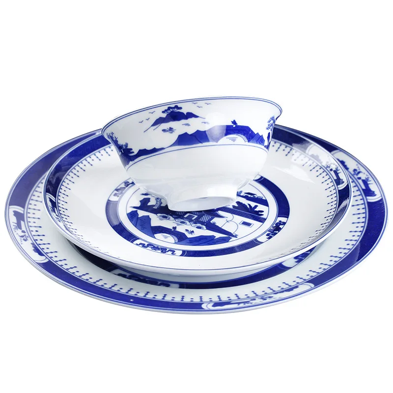 

New Chinese Jingdezhen Ceramic Tableware Set 56 Head Glazed Wutong Sea Tableware Dish Set