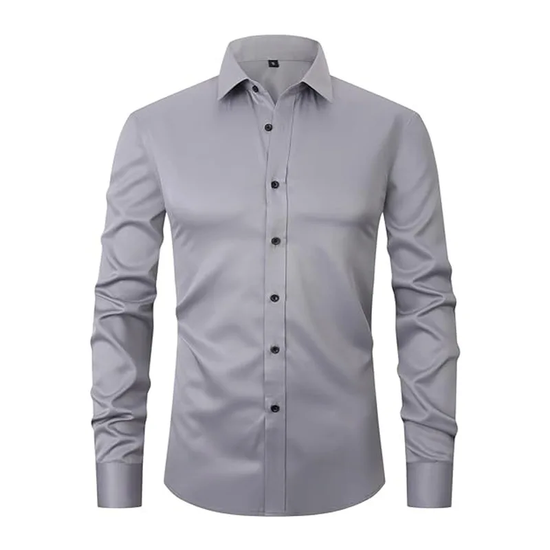 Diy Your Logo Men's Long Sleeve Shirt Stretchy Non-iron Wrinkle Resistant Minimalist Business Casual Silky And Traceless Shirt image 3