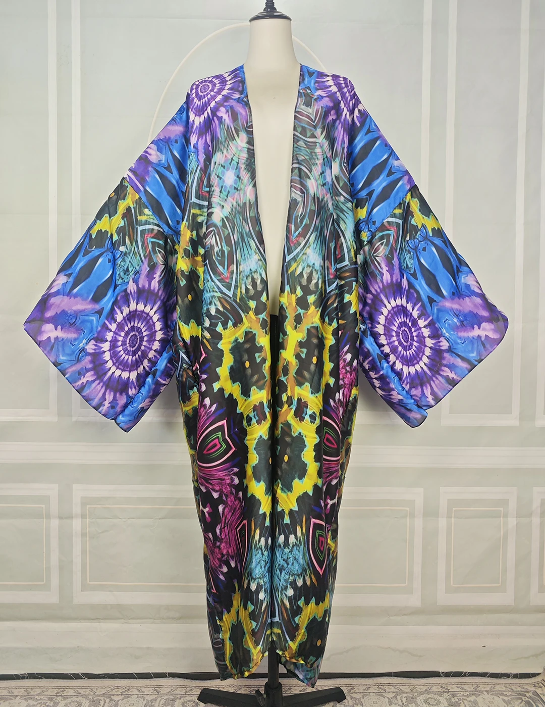 Women's Beach Bikini Cover Up Plus Size New Floral  Pattern Long Sleeve Kimonos Cardigans African Female Swimwear Silky Robe