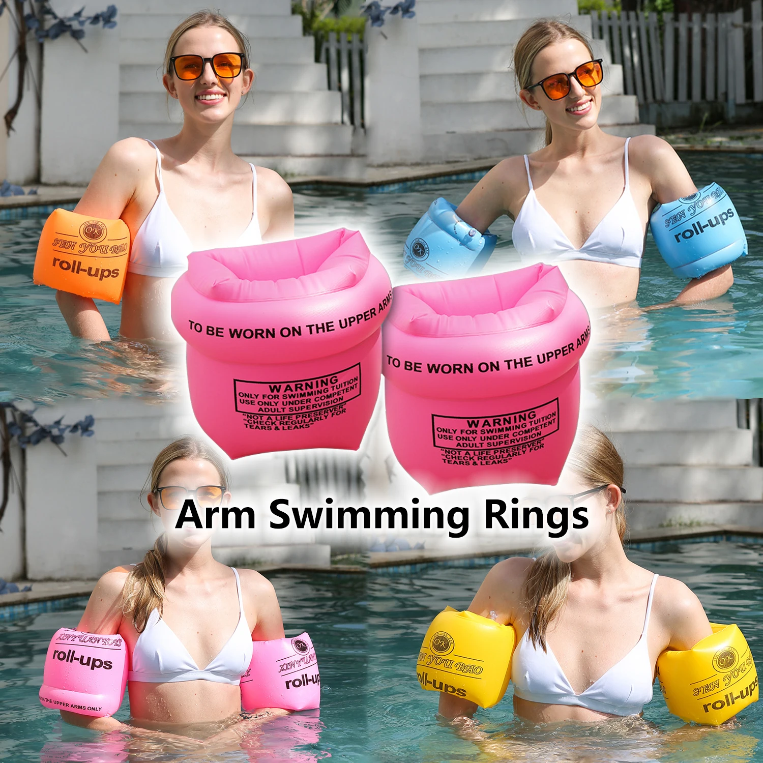 Arm Float Rings Inflatable Sleeves PVC Arm Floaties Inflatable Swim Arm Bands Floater Sleeves Swimming Rings for Adults and Kids