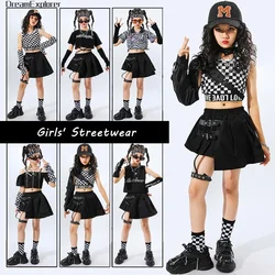 Girls Hip Hop Plaid Crop Top Strap Skirts Child Streetwear Cool Goth Clothes Sets Street Dance T-shirt Kids Summer Jazz Costumes