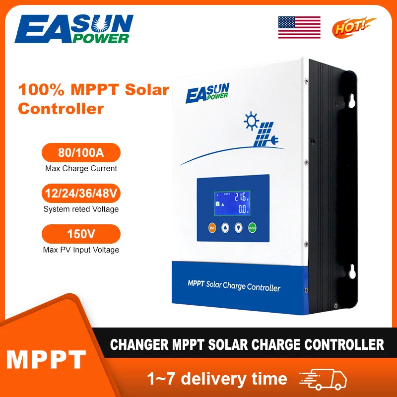 Easun POWER 80A/100A MPPT جهاز التحكم بالشحن بالطاقة الشمسية 12 فولت/24 فولت/36 فولت/48 فولت شاحن بطارية ماكس 150VDC الخلفية LCD منظم الطاقة الشمسية