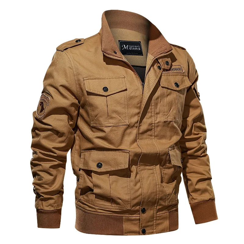 Men's Autumn Casual Stand Collar Zipper Cargo Jacket Male Fashion Multi Pockets Windproof Military Jackets Outdoors Coats