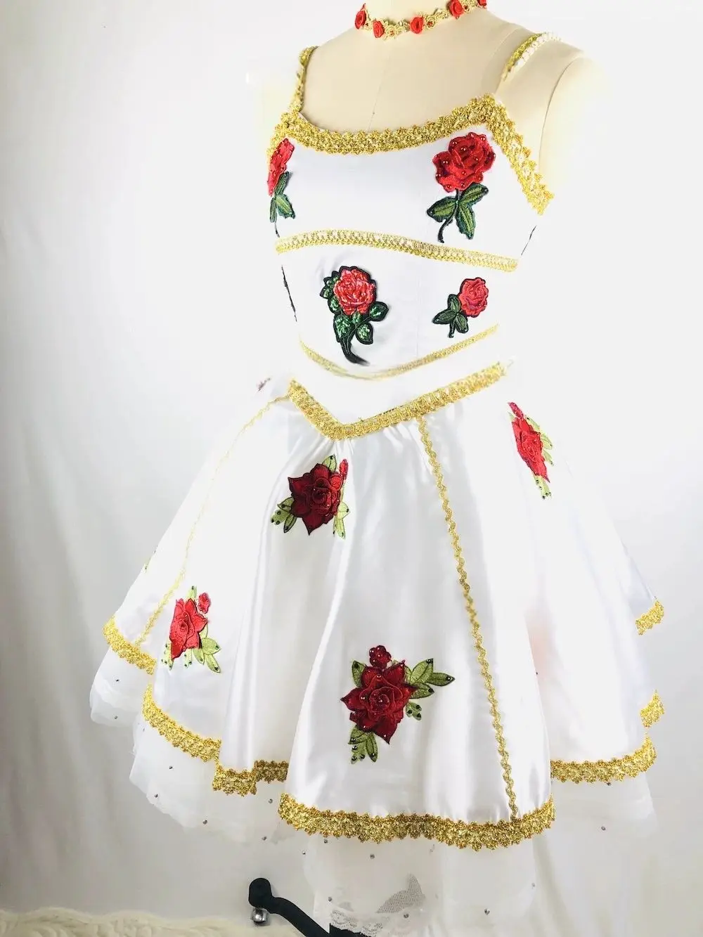 Floral Awakening Variations Tutu Red Rose sequin embroidery White long gauze skirt custom