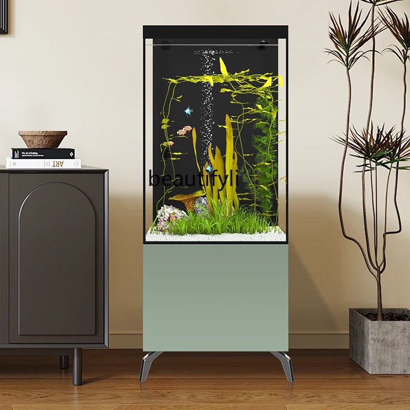 Living Room Square VAT Base Cabinet Back Filter Super White Glass Fish Globe Aquarium Floor Home