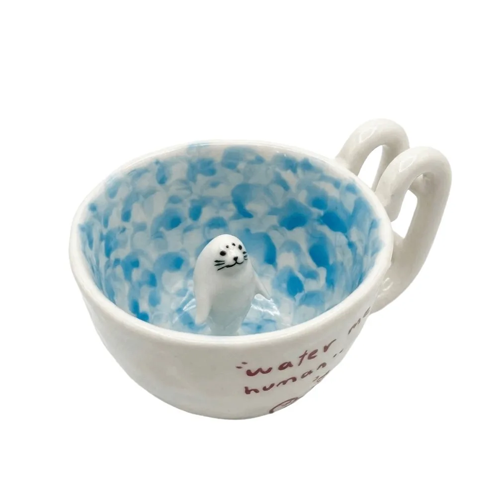 Cartoon Cute Seal Swimming Pool Ceramic Mug 3D Figure Penguin Coffee Cup Ceramic Seal Milk Anime Themed Cup Breakfast Coffee