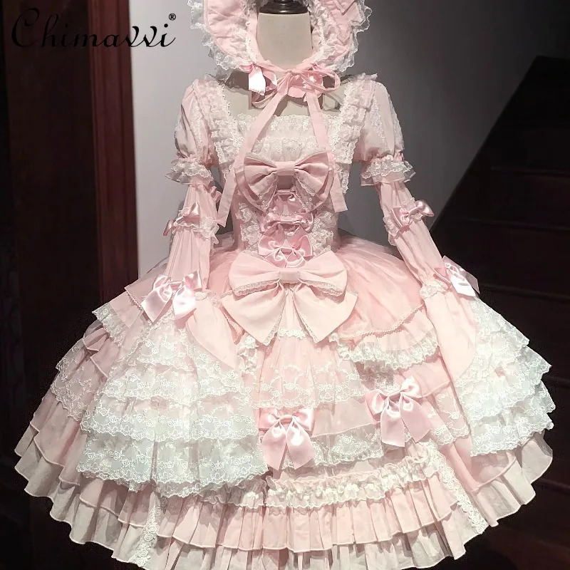 

Vintage Gorgeous Solid Color Lolita Short Sleeve Dress Spring Summer Fairy Cute Bowknot Elegant Birthday Party Princess Dress