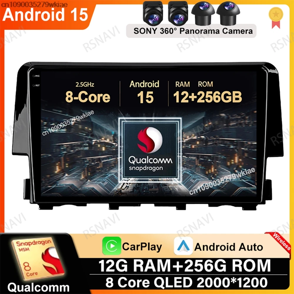 

Andoird 15 Car Radio For Honda Civic 2016 2017 2018 2019 2020 GPS Head Unit DVD 5G WIFI Viedo Player Stereo Qualcomm Autoradio