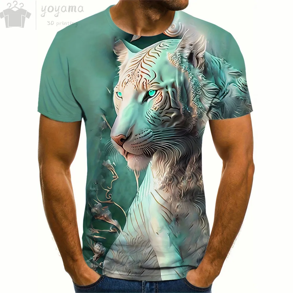

Summer Fashion Design Animal T-Shirts For Men 3d Tiger Printed Short Sleeve T-Shirt Street Fashion Oversized Tee Men's Clothing