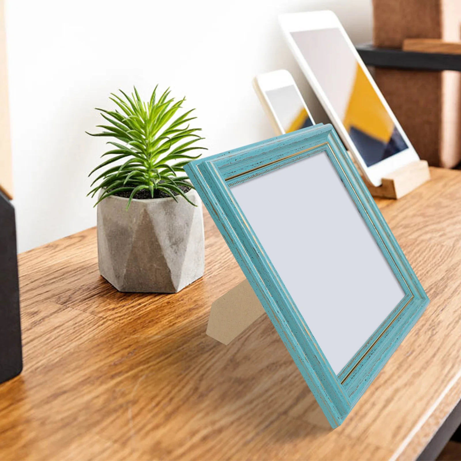 Home decor 10 inch vintage photo frame with retro blue and patterned yellow colors fits 20 3 by 25 3 centimeter photographs