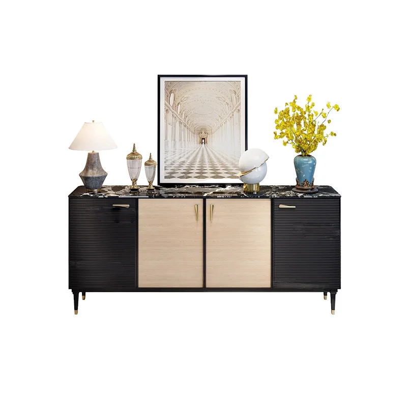 YJQ Italian retro style entrance porch cabinet villa French living room solid wood locker marble dining side cabinet