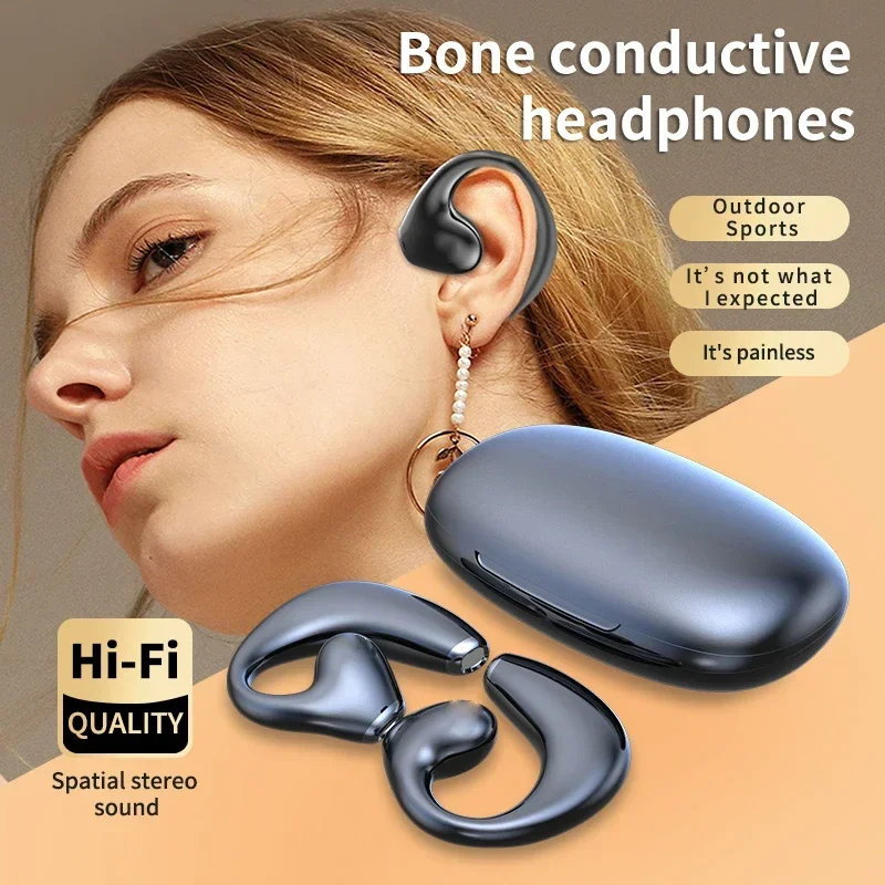 

JR02 Bone Conduction Bluetooth 5.3 Earphone Open Ear Clip Ergonomic Wireless Headphone HIFI Stereo Sound With Mic Sport Headsets