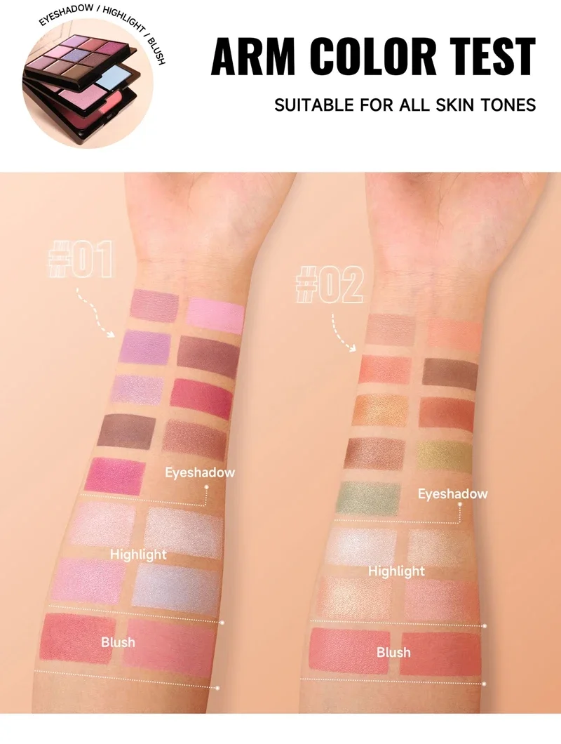 3 in 1 ombretto evidenziatore tavolozza fard tavolozza di ombretti a 9 colori glitter perlato scatola regalo per trucco viso multifunzionale