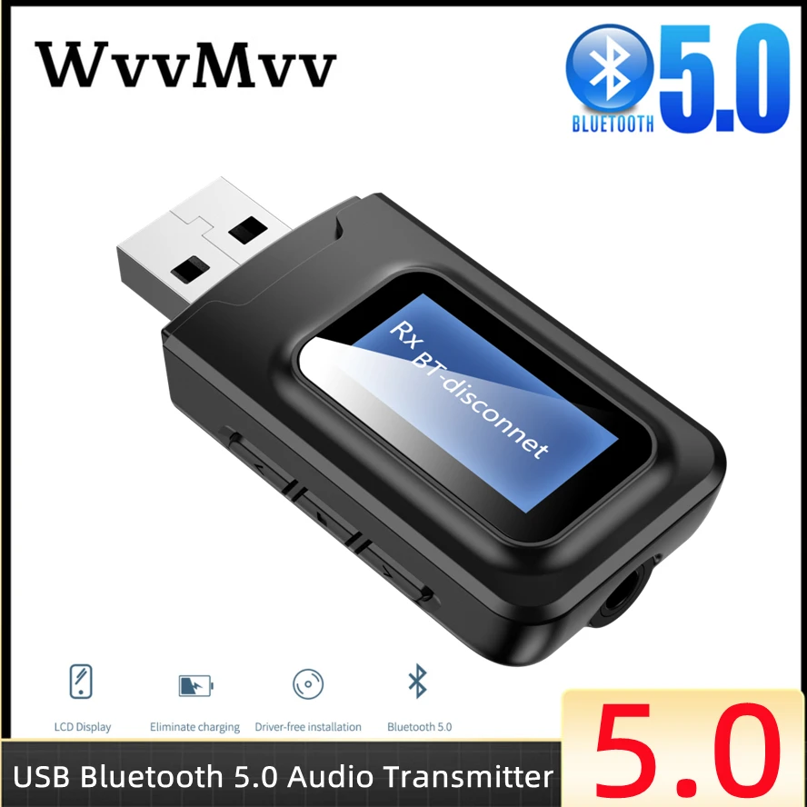 USB 블루투스 5.0 오디오 수신기 송신기, 3.5mm AUX 잭 RCA 스테레오 무선 어댑터, PC TV 자동차 헤드폰용 USB 동글 