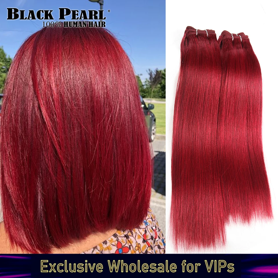 

Черные жемчужные предварительно окрашенные человеческие волосы Yaki, 10 шт. в упаковке, 190 грамм, бразильские прямые волосы, волнистые волосы Red Burg #, не Реми