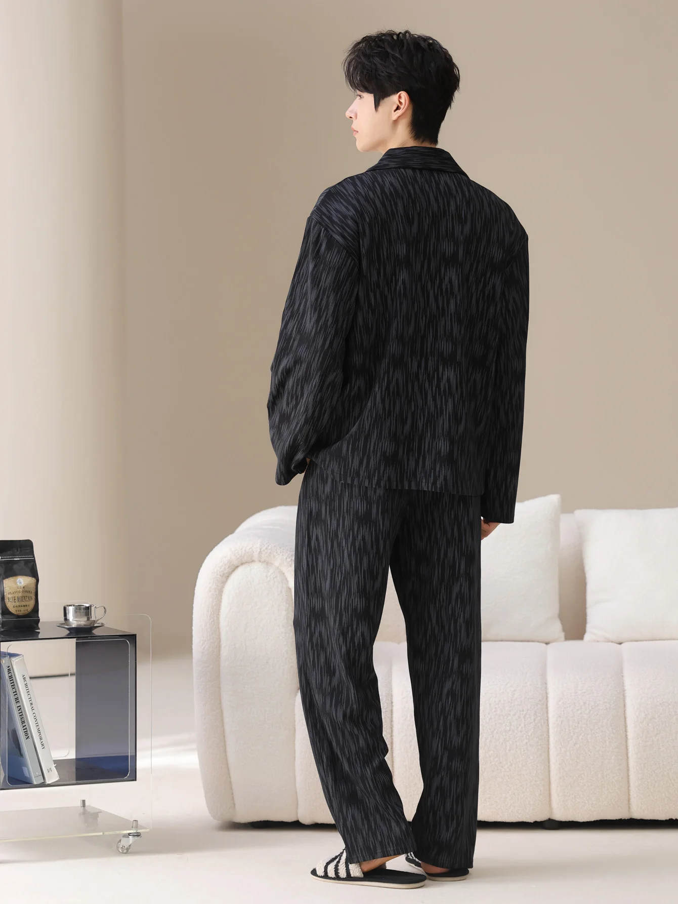 ملابس نوم رجالية 100% قطن بأكمام طويلة للفصول الأربعة مقاس كبير، طقم بدلة منزلية من القطن الخالص للمراهقين للدفء