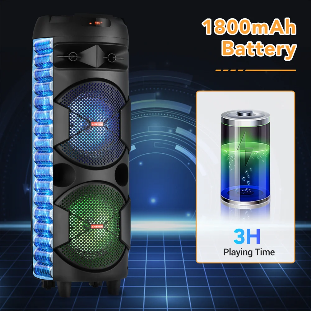 5000W Portable Bluetooth Speaker Heavy Bass Dual 8 \