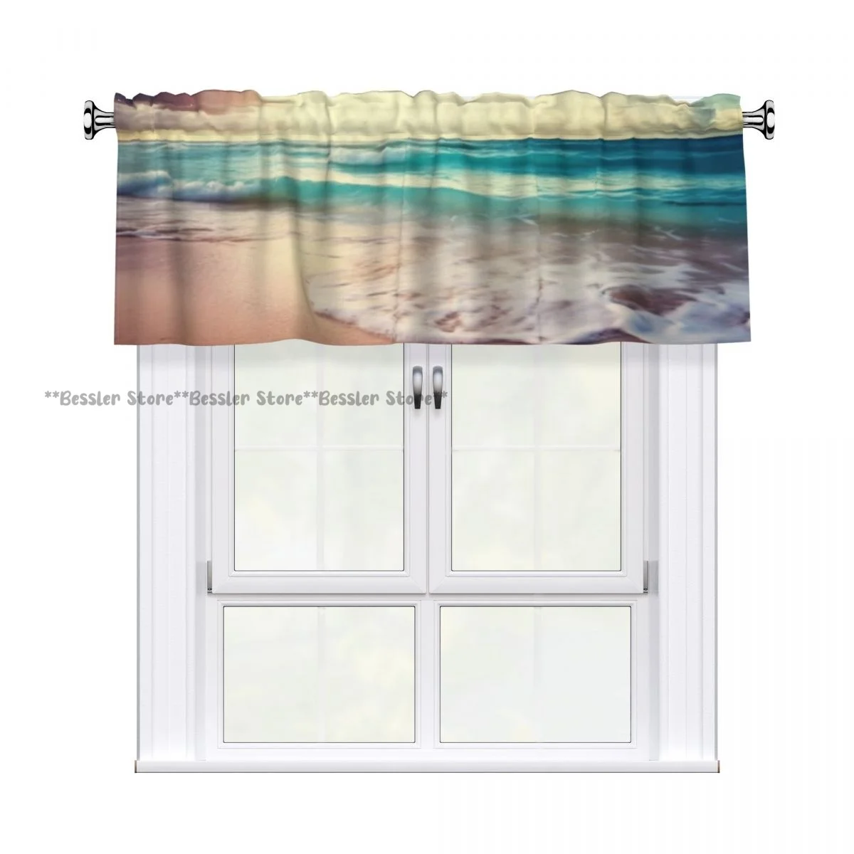 

Short Curtain Valance For Kitchen Cafe Barrier Beach And Tropical Sea At Sunset Time Small Half Curtain