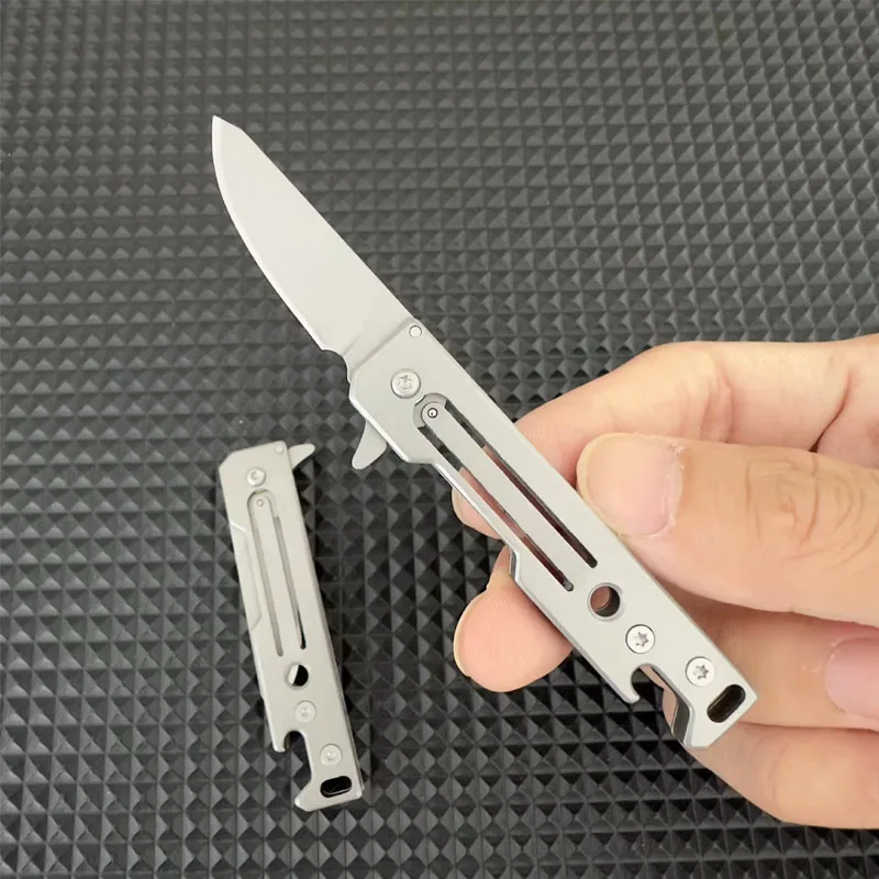 Stainless Steel Pocket Knife Folding Blade Sharp Titanium Knife EDC Outdoor Camping Fruit Kitchen Peeler Survival Key