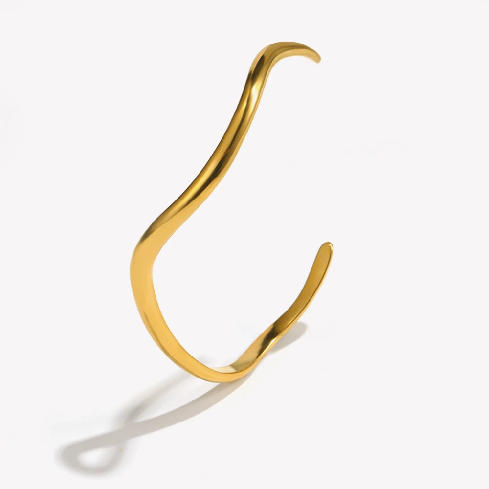 E.B.belle 2024 New in Holiday Beach Accessories Waterproof Wave Shape Cuff Bracelet for Woman Stainless Steel Bangles Bracelets