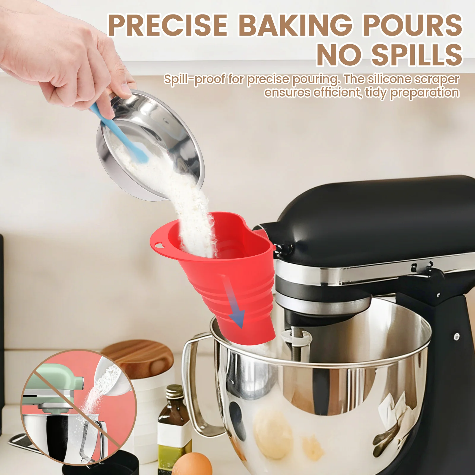 Flour Funnel Kitchen Aid Mixer Stand Mixer Attachment for Kitchen Aid Artisanal Ksm150 Tilt-Head Stand Mixer Baking Accessory
