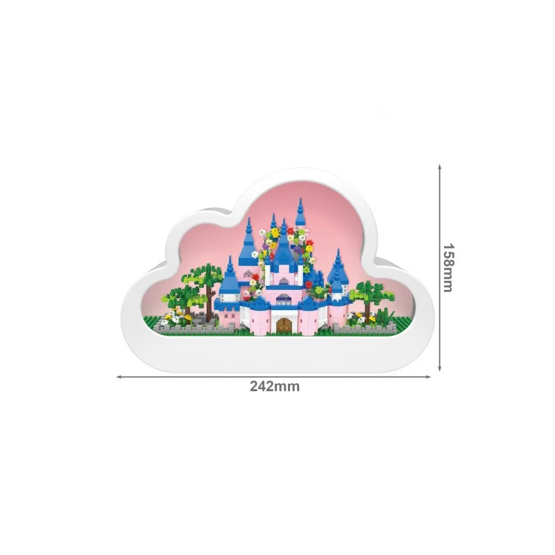 Creative Building Block Fairy Tales Pink Princess Castle IN Cloud Assemble Model Brick Mirror Toy With Light For Girls Gifts