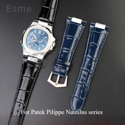 For Patek Philippe Nautilus Series 7118 5712  Glossy Genuine Cow Leather Durable Watchbands with A 25mm Notch