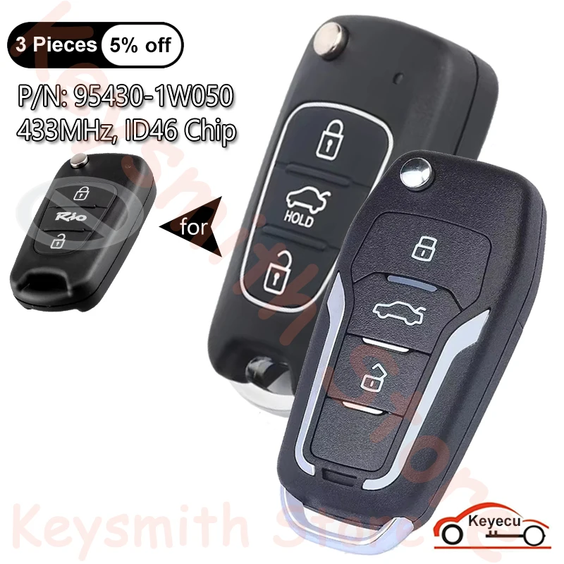 

KEYECU 3 кнопки 433 МГц ID46 чип для Kia Rio 2011 2012 2013 автоматический обновленный откидной дистанционный ключ брелок 95430-1W050 433-EU-TP