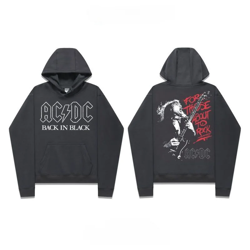 100% Cotton Thickened Rock Sweater Hooded Pullover Loose Casual Trendy Brand New Clothes Band Dark Mourning Old ACDC