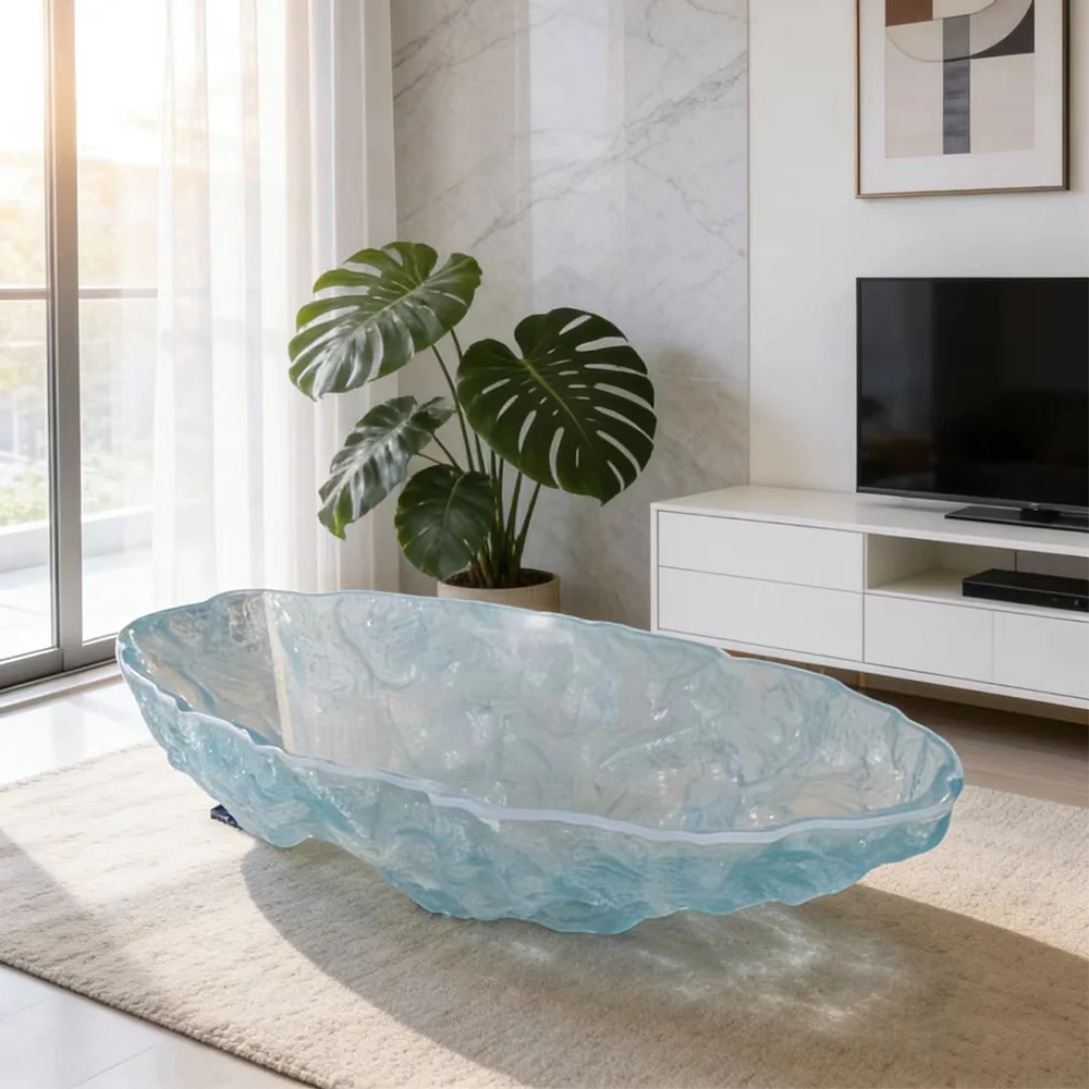 G*-Modern Round Resin Coffee Table Clear Artistic Furniture for Home Living Room Hotel Lounge Interior