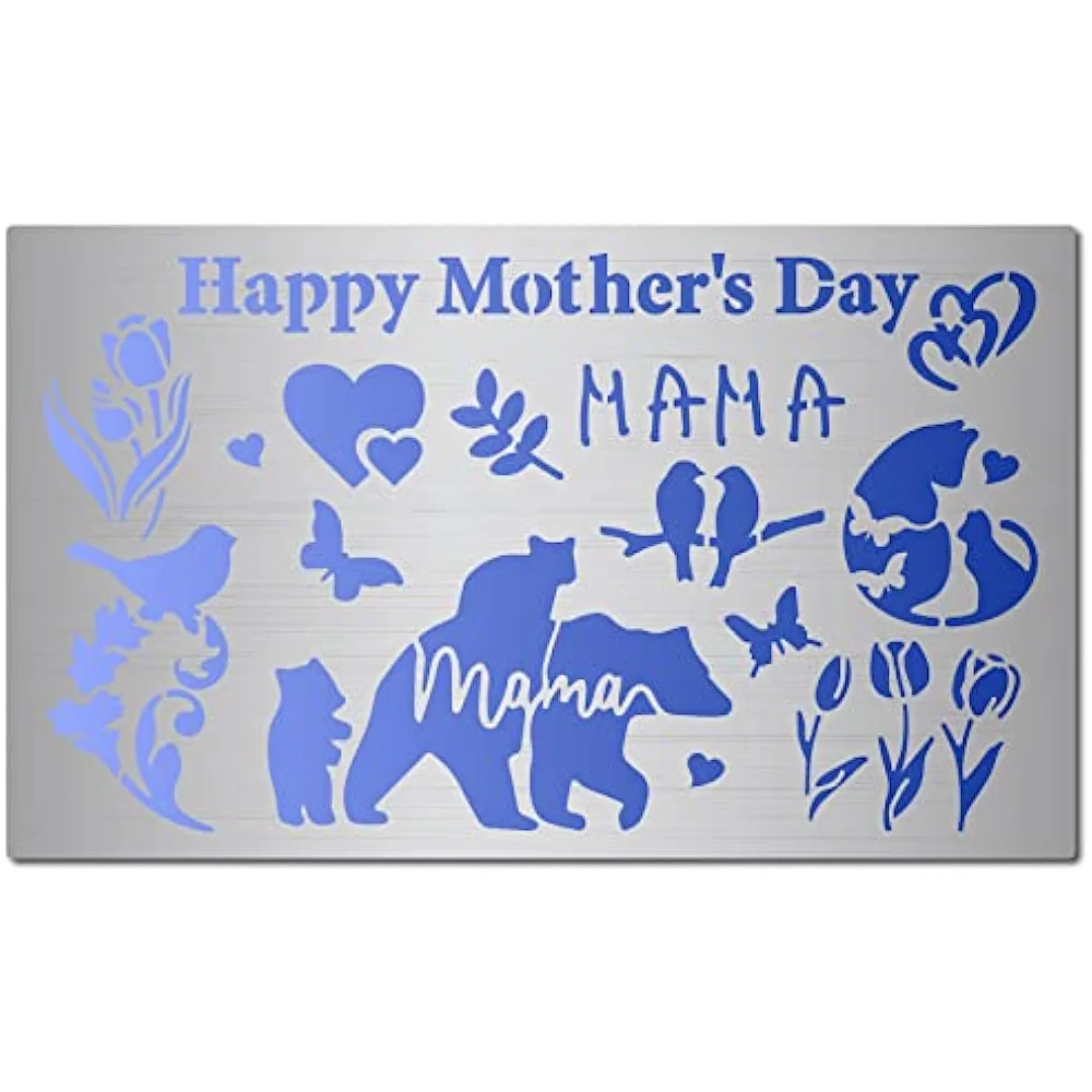 

Happy Mother's Day Metal Stencil Flowers and Hearts Journal Wood Burning Stencils Animals Template Stainless Steel Reusable