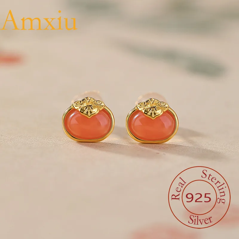 

Креативные серебряные серьги Amxiu из стерлингового серебра 925 пробы с натуральной южной водой и красной хурмой Ruyi в национальном тренде