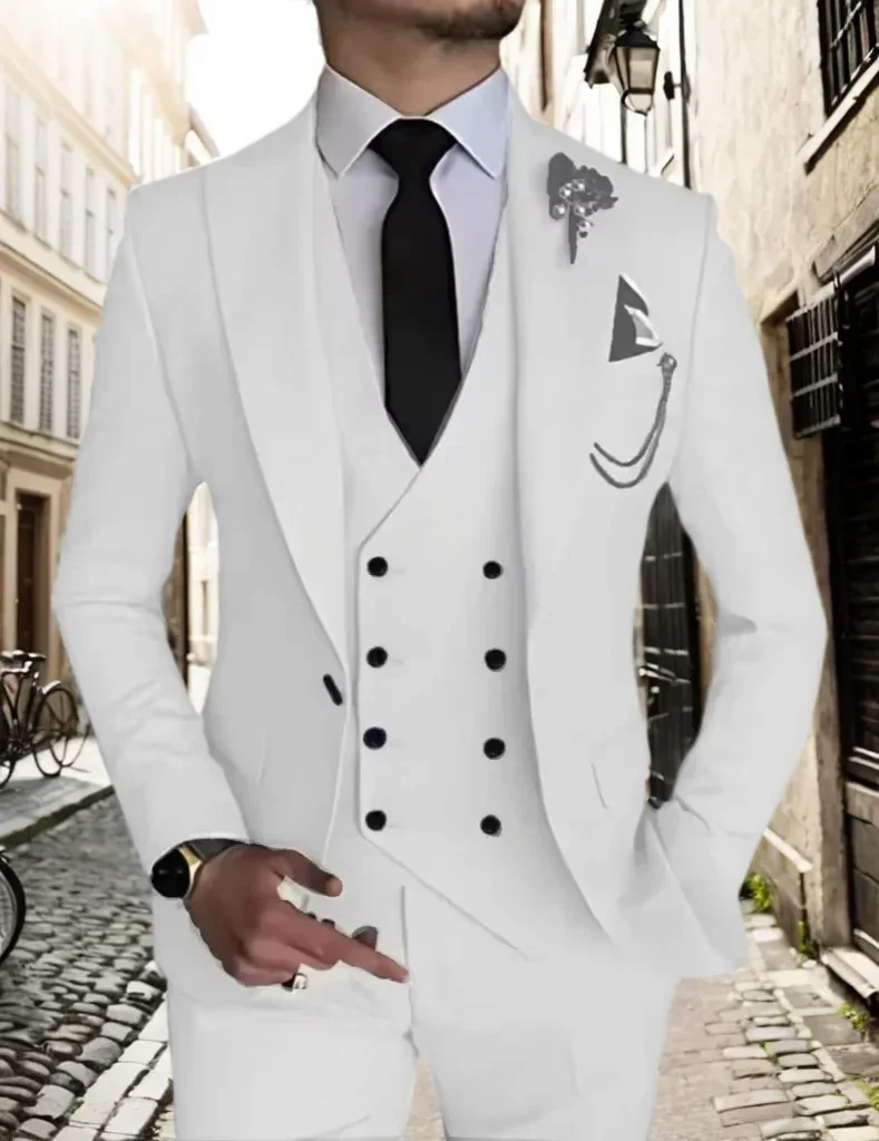 Luxury Men's Suit Peak Lapel Business Suit 3piece Blazer+Vest+Pants Tuxedo for Wedding Groom Tuxedo Elegant High Quality 2024