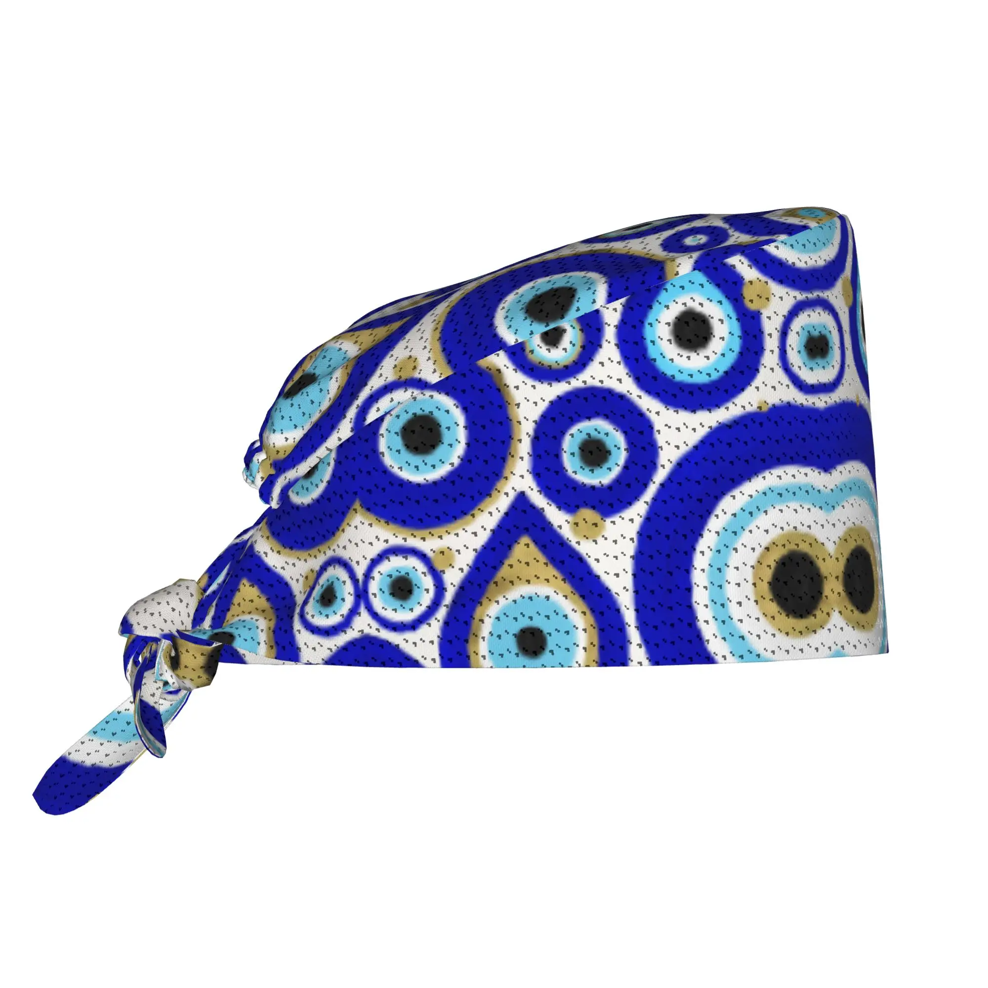 Evil Eye Charms On White Breathable Nursing Work Cap Nurse Medical Cap Moroccan Nazar Work Scrubs Hat for Hospital Pharmacy