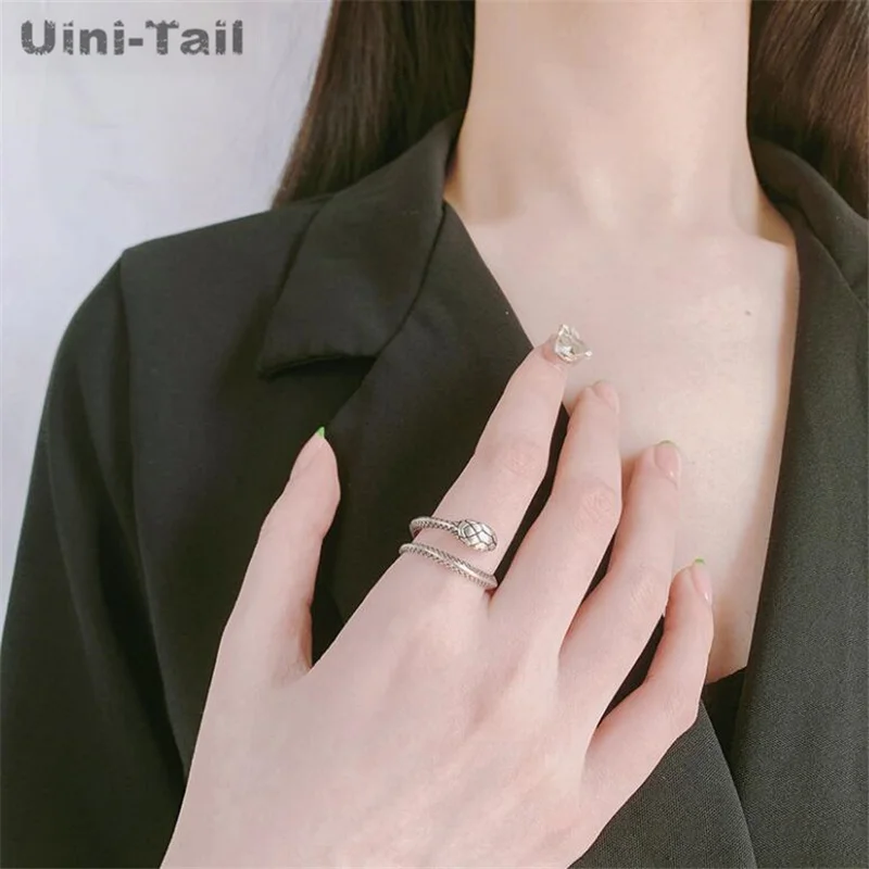 Uini-Tail hot selling new 925 silver retro domineering python open ring simple personality trend fashion hand jewelry JK308