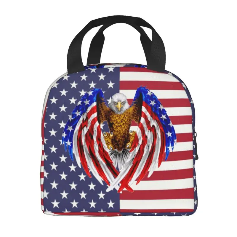 Custom USA Flag American Eagle Lunch Bag Women Warm Cooler Insulated Lunch Box for Adult Office