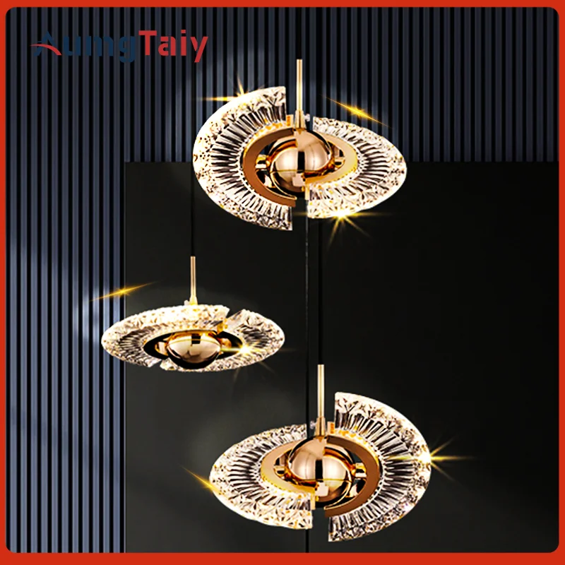 LED Pendant Light Kitchen Island 12W Rotatable Crystal frisbee Chandelier for Bedroom Bedside 1.5M  Hanging Wire Adjustable