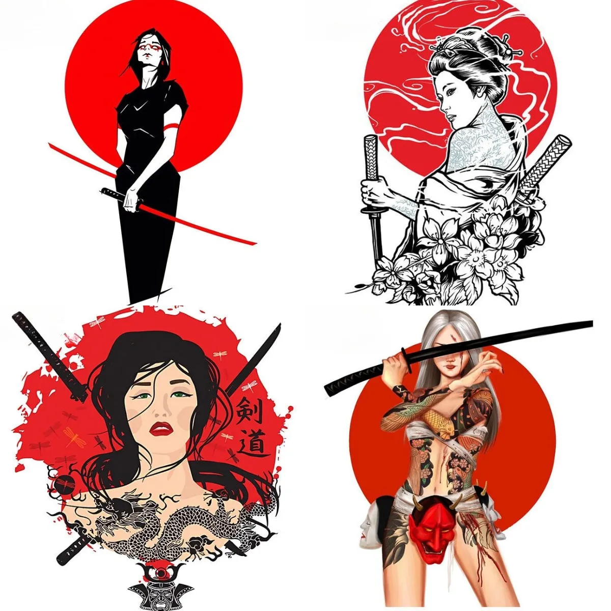 

Female Samurai Japanese Car Stickers, Anime Stickers, DIY Vinyl Waterproof Decal Off-road Trunk Window Motorcycle Decoration