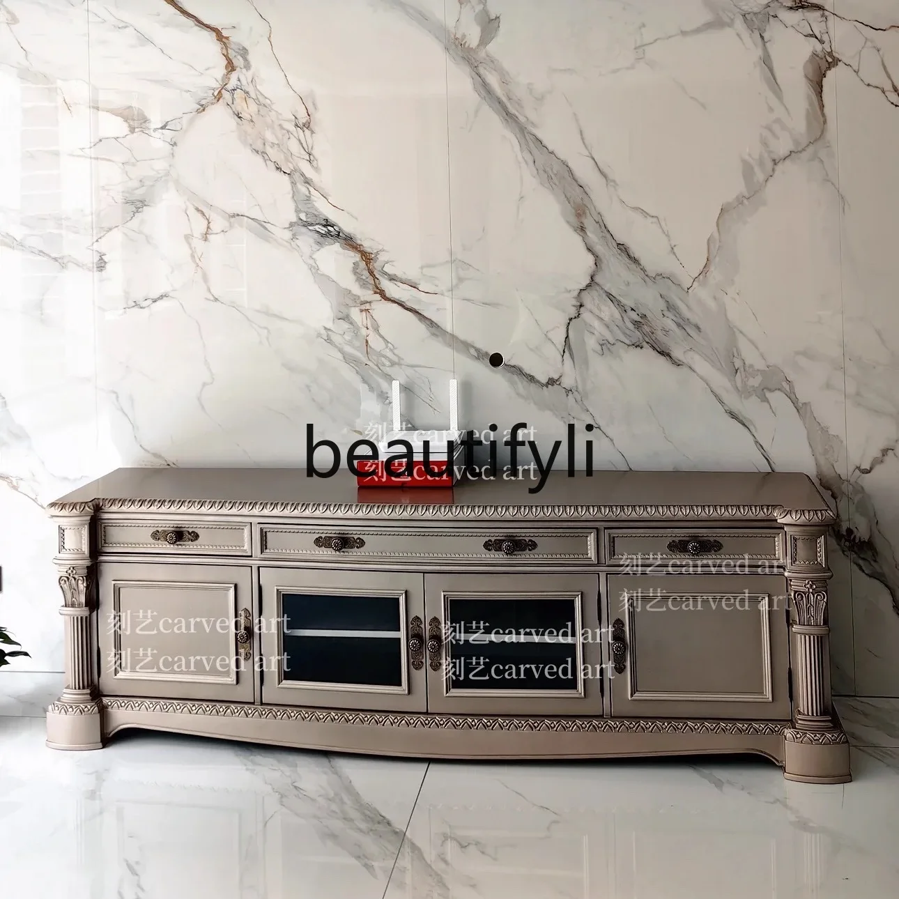 

American light luxury European solid wood carving Roman column carving, TV cabinet