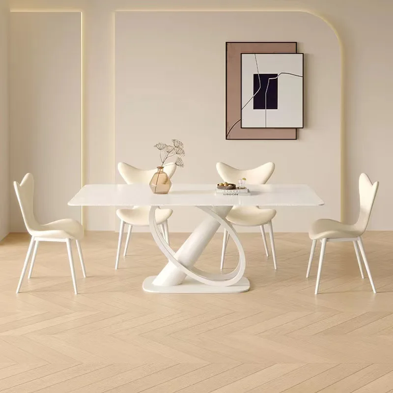 

Cream style dining table French luxury rock plate dining table Small family dining table chair combination Modern simple househo